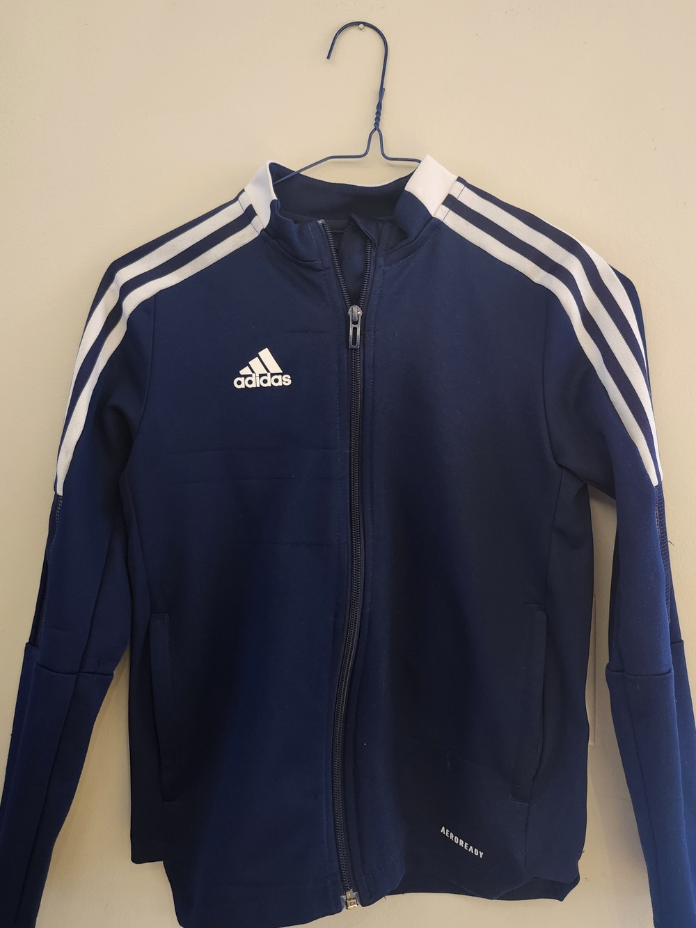 adidas Navy Blue Track Jacket with White Stripes